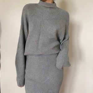 Express Ribbed mock neck sweater & highwaisted ribbed midi pencil skirt set